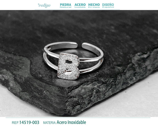 Anillo Acero Letra B color plateado
