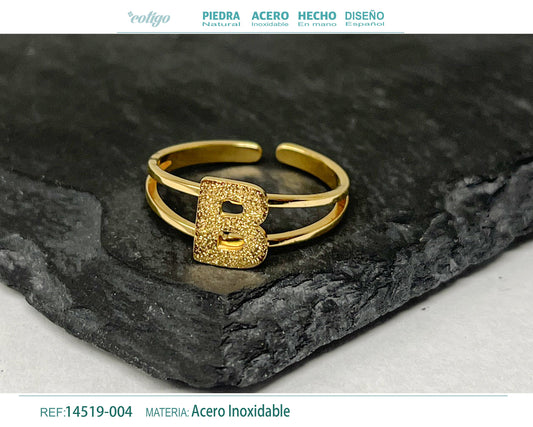 Anillo Acero letra B color Dorado