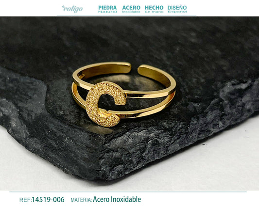 Anillo Acero letra C color Dorado