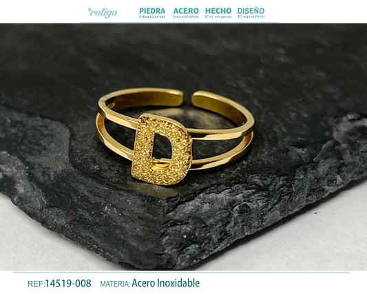 Anillo Acero letra D color Dorado