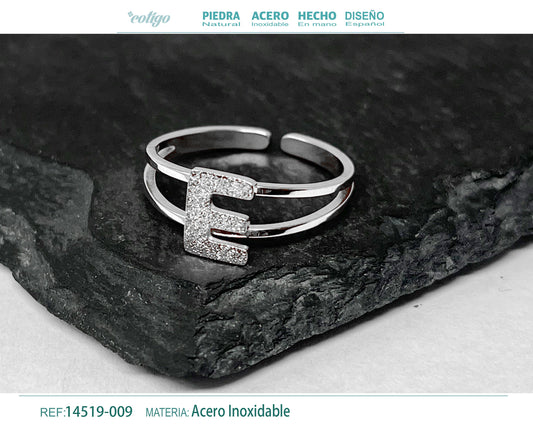 Anillo Acero Letra E color plateado