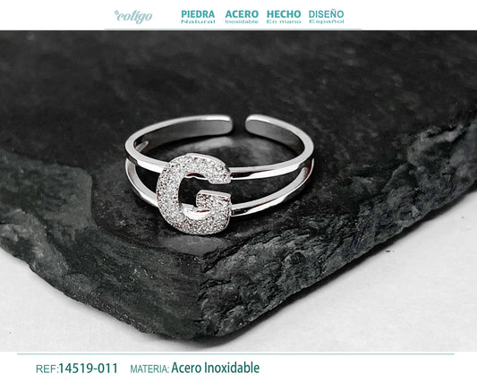 Anillo Acero Letra G color plateado