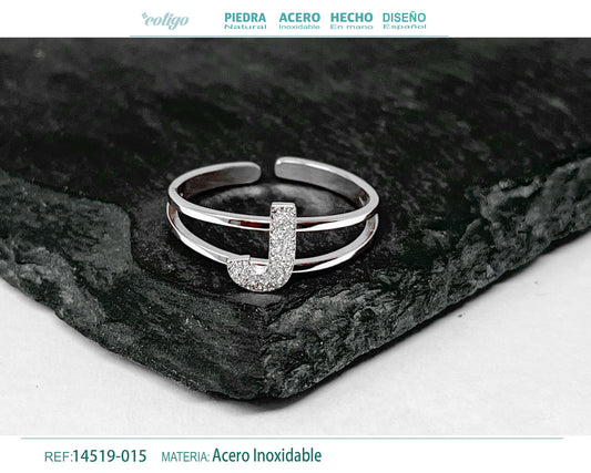 Anillo Acero Letra J color plateado