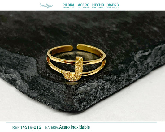 Anillo Acero letra J color Dorado