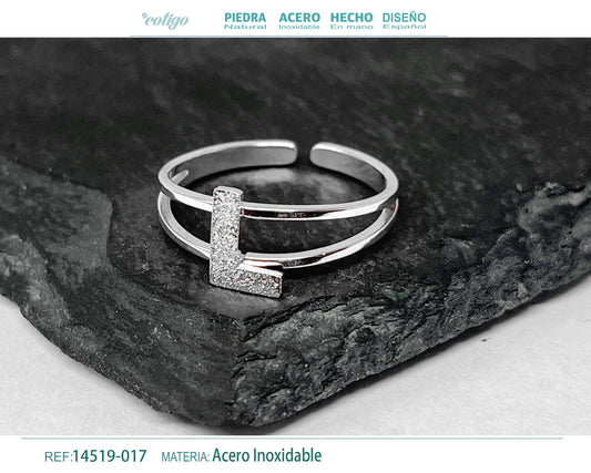 Anillo Acero Letra L color plateado