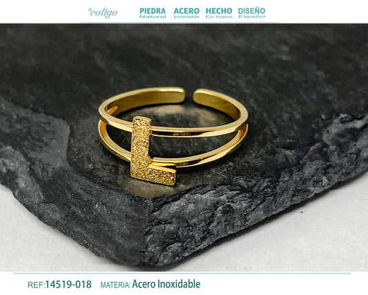 Anillo Acero letra L color Dorado