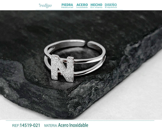 Anillo Acero Letra N color plateado
