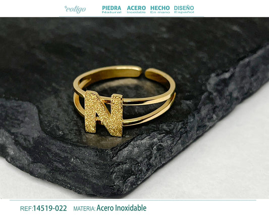 Anillo Acero letra N color Dorado
