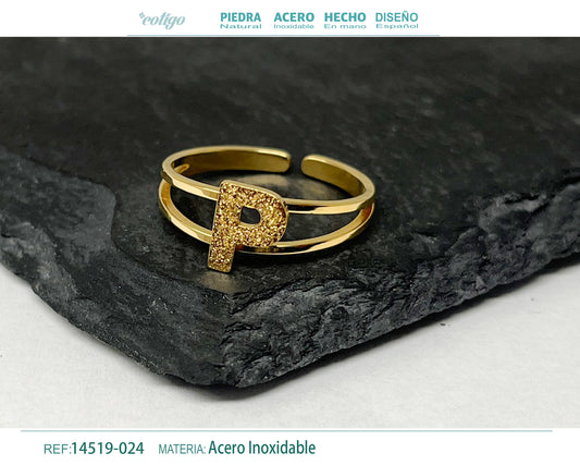 Anillo Acero letra P color Dorado