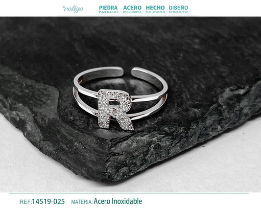 Anillo Acero Letra R color plateado