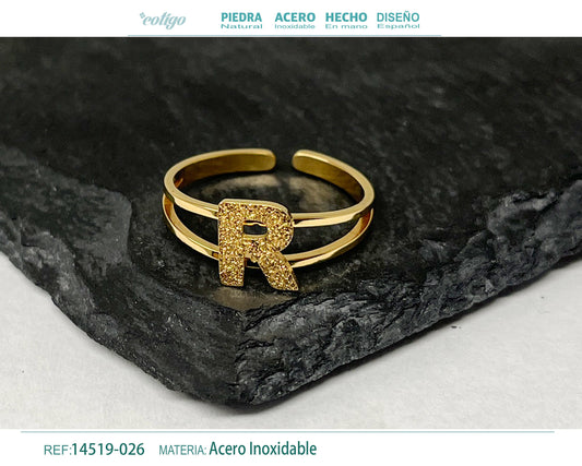 Anillo Acero letra R color Dorado
