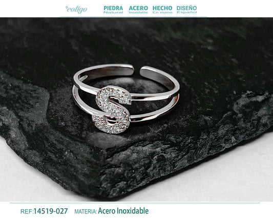Anillo Acero Letra S color plateado