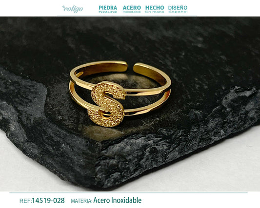 Anillo Acero letra S color Dorado
