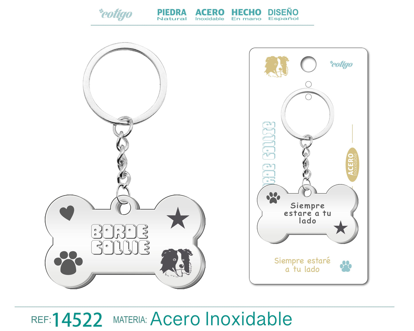 Llavero Acero de Perro Borde Collie