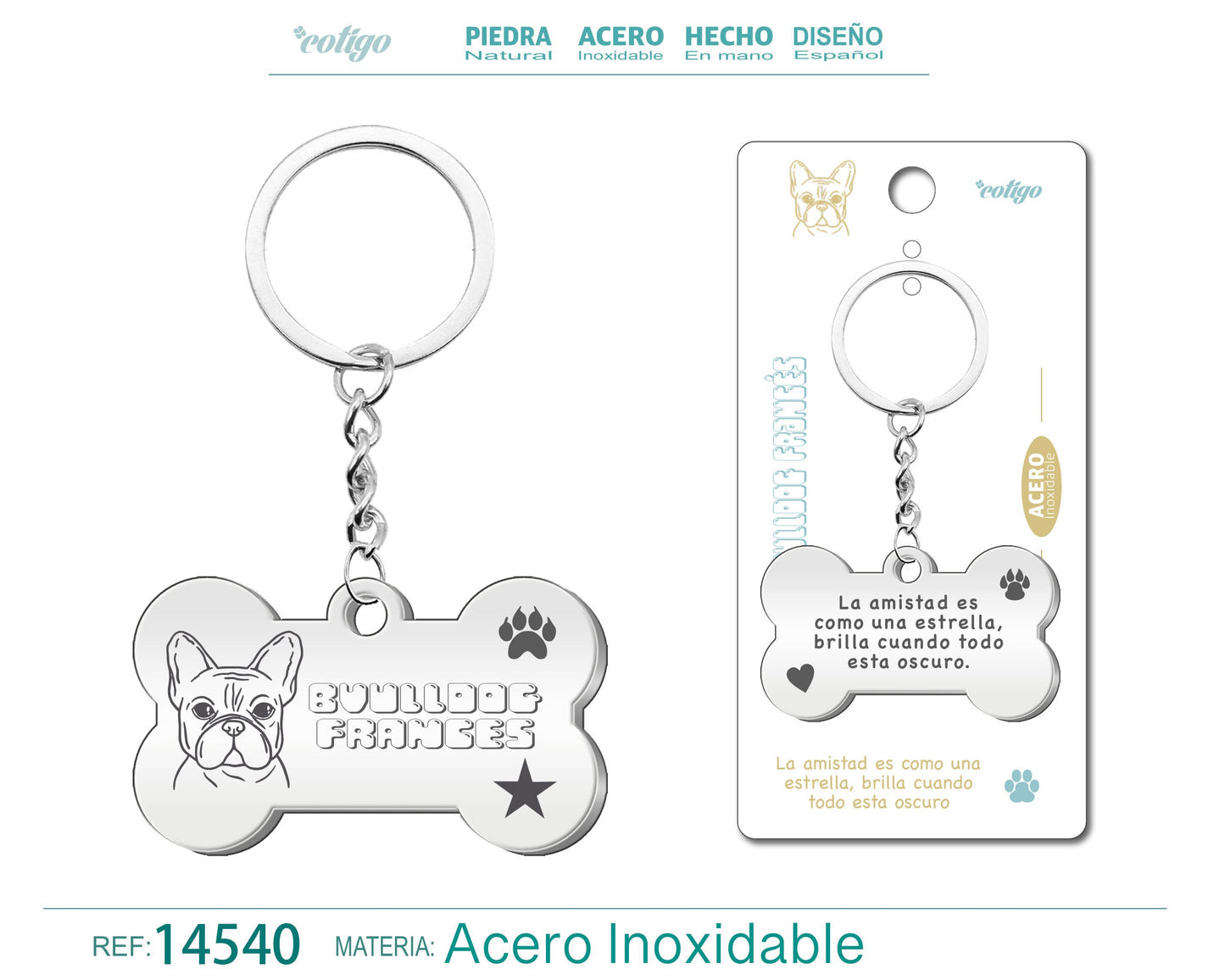 Llavero Acero de Perro Bulldog Francese