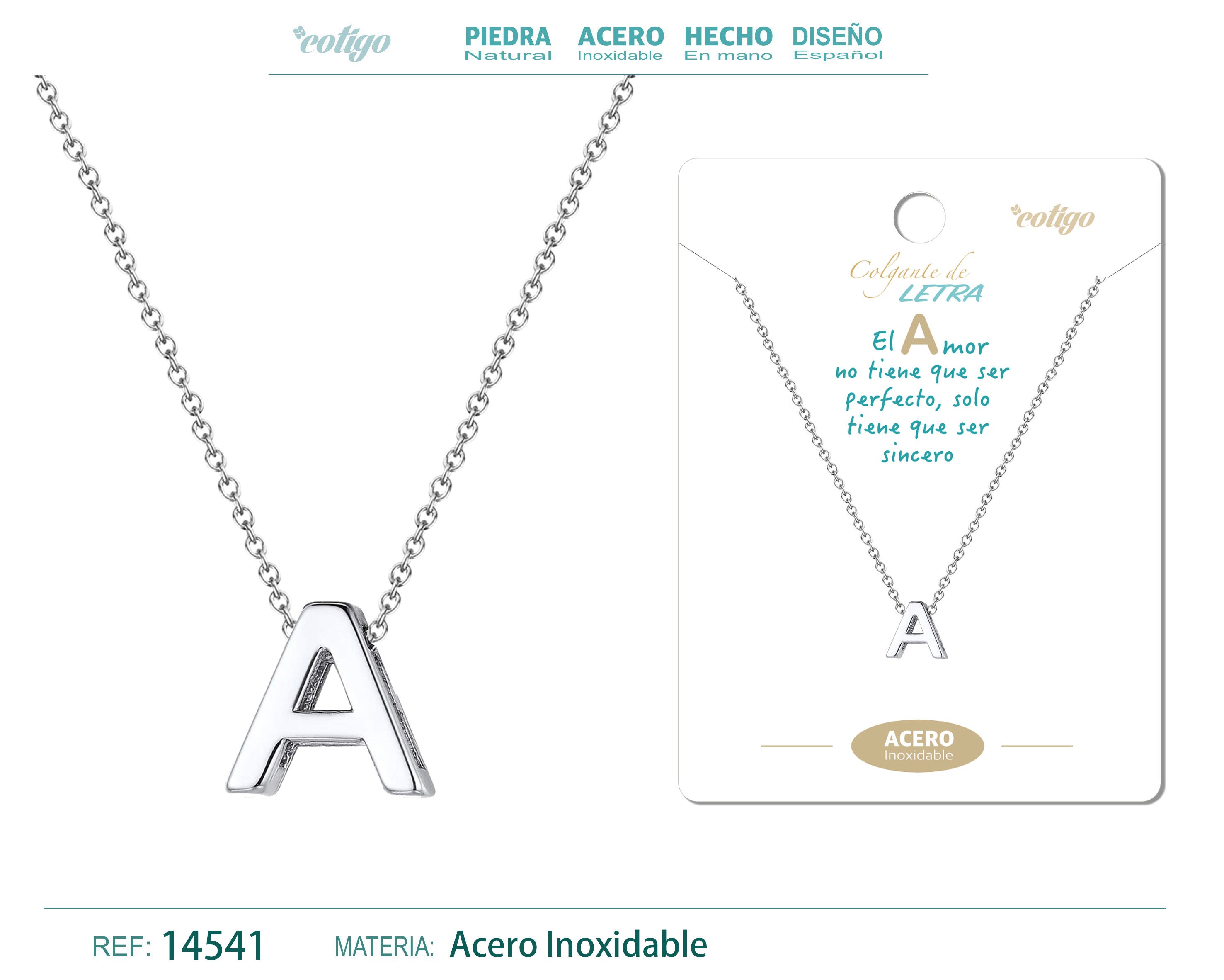 Collar Letra A Acero color Plateado - cotigo