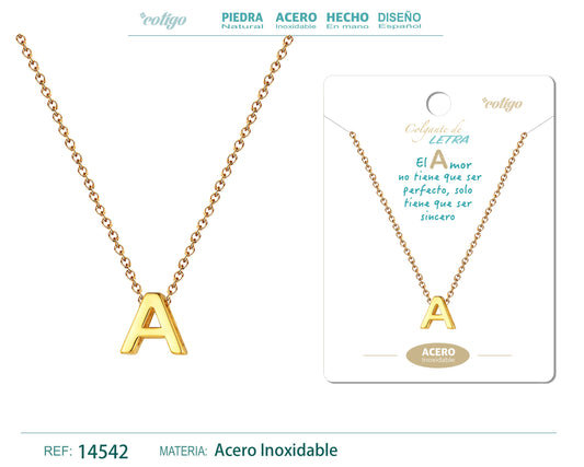 Collar Letra A Acero color Dorado