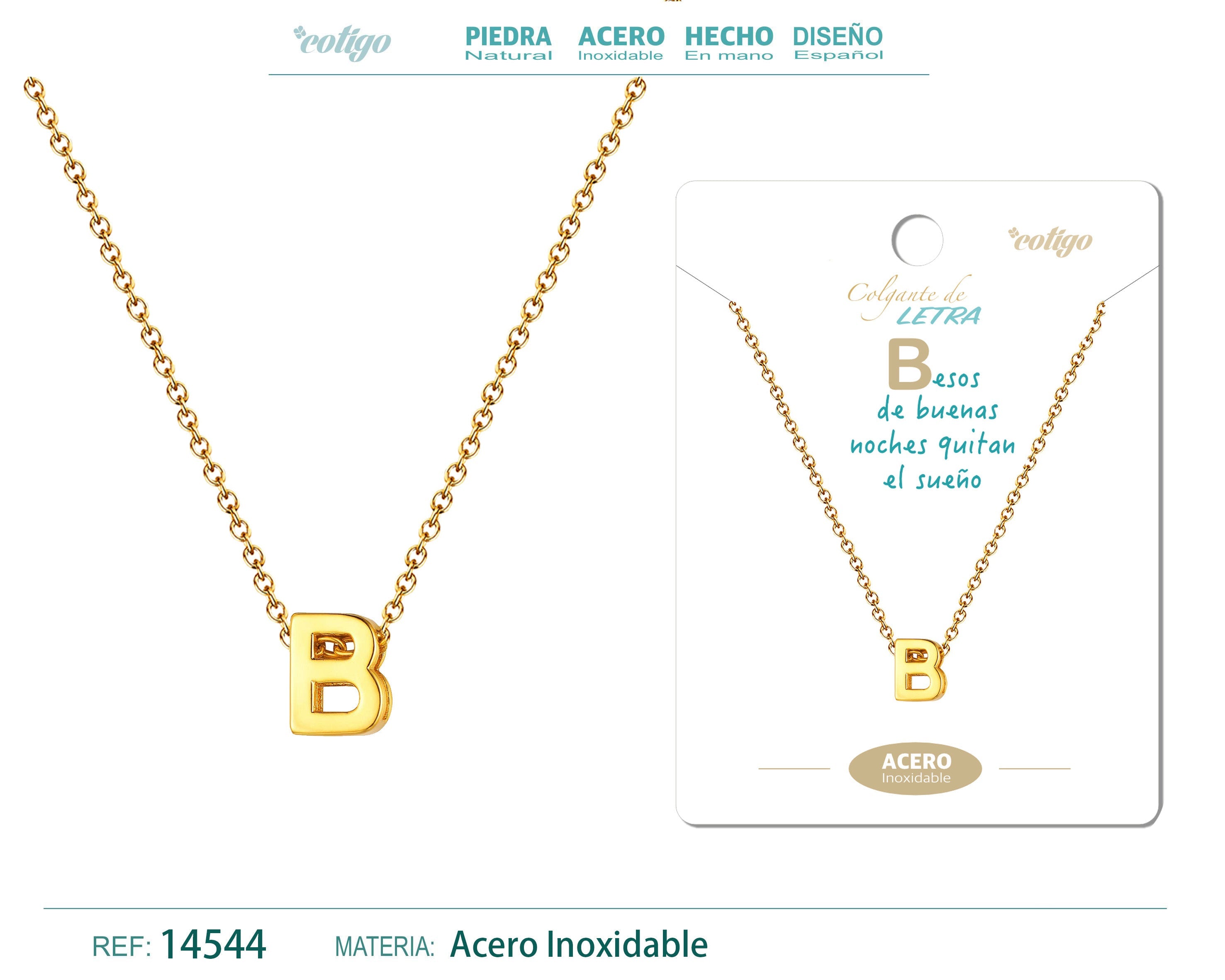 Collar Letra B Acero color Dorado - cotigo