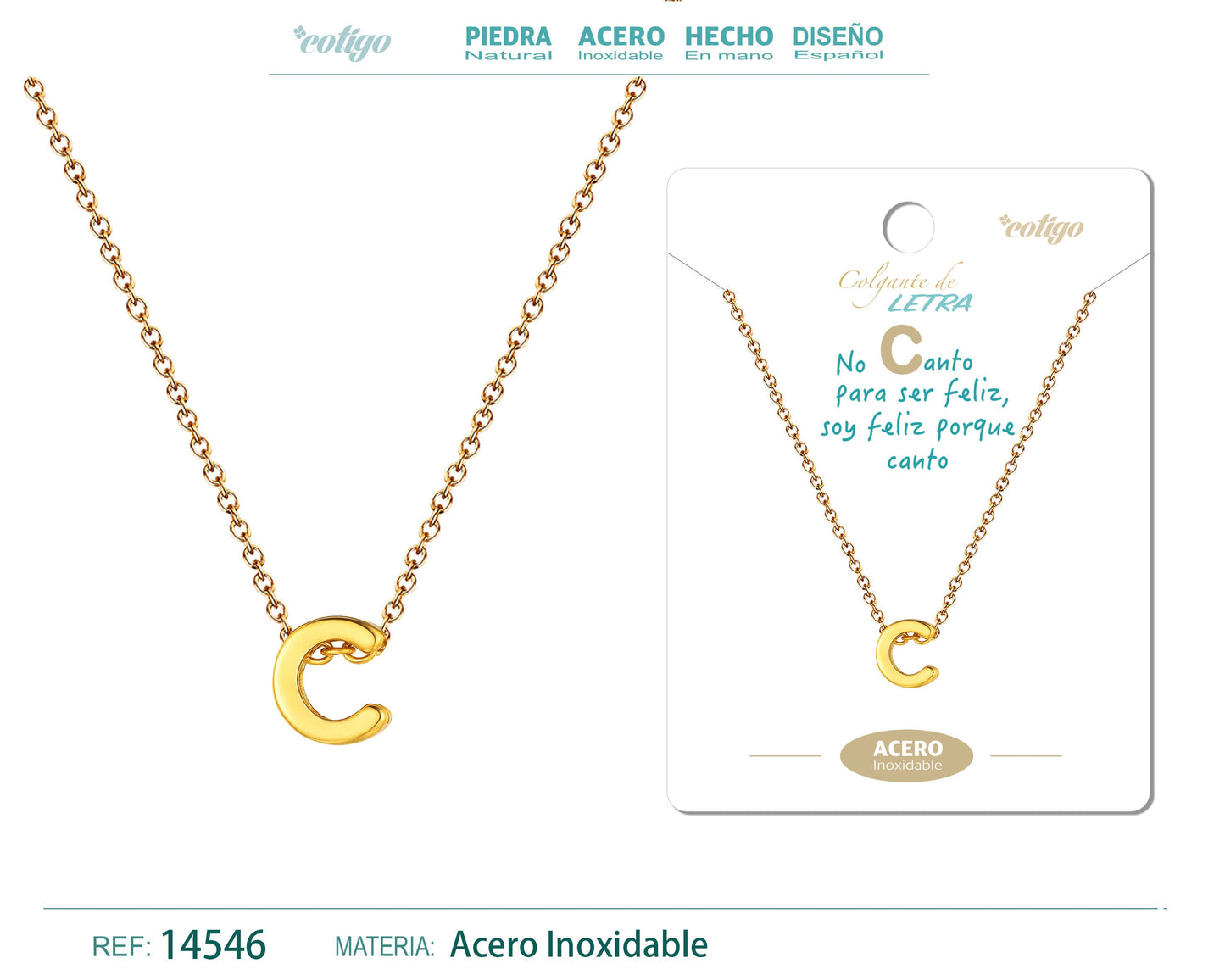 Collar Letra C Acero color Dorado