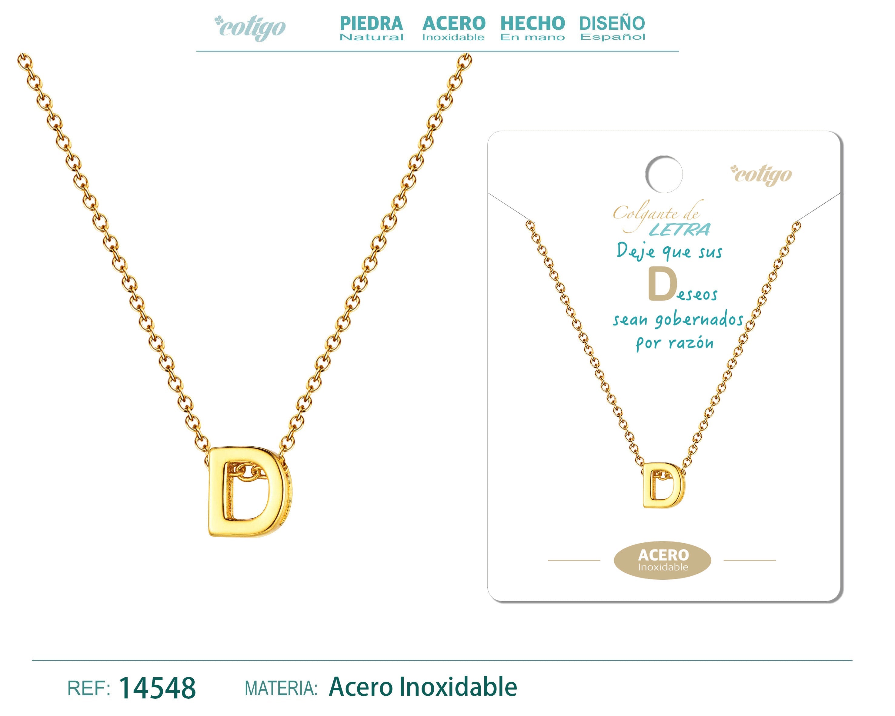 Collar Letra D Acero color Dorado - cotigo