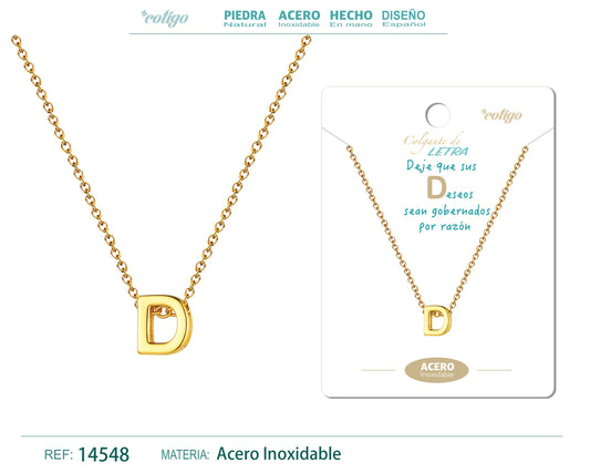 Collar Letra D Acero color Dorado