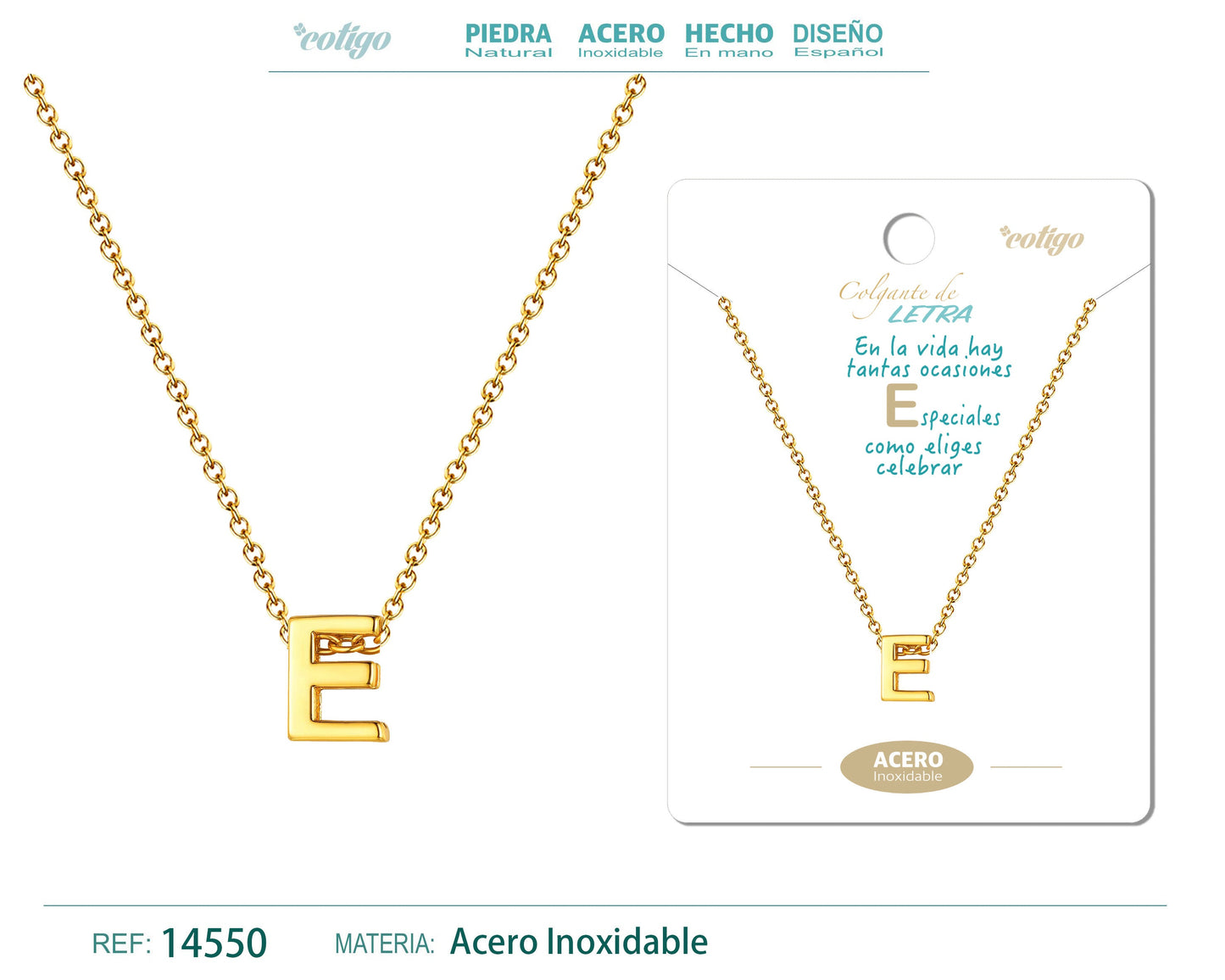 Collar Letra E Acero color Dorado