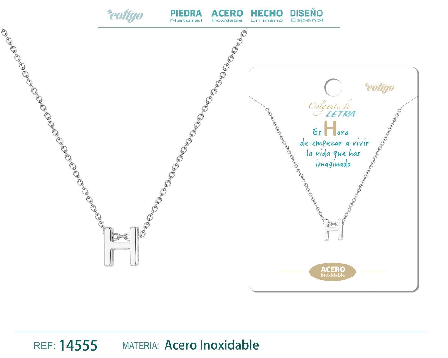 Collar Letra H Acero color Plateado