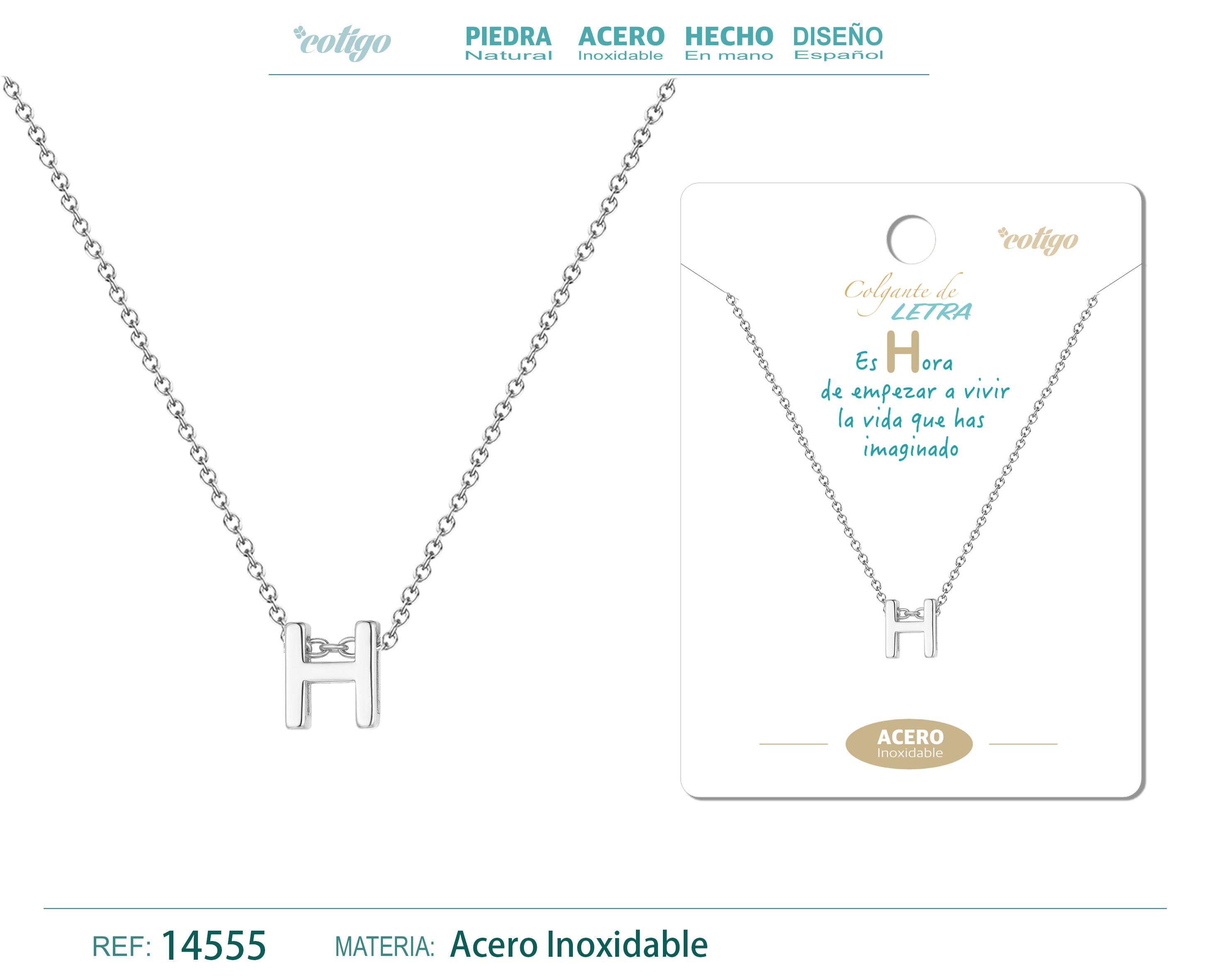 Collar Letra H Acero color Plateado - cotigo