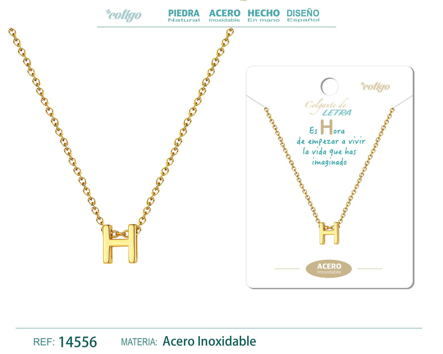 Collar Letra H Acero color Dorado
