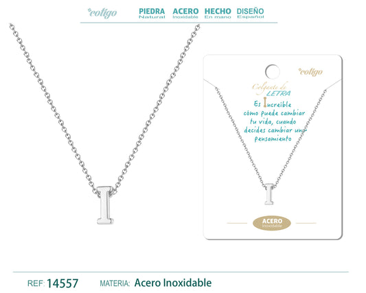 Collar Letra I Acero color Plateado