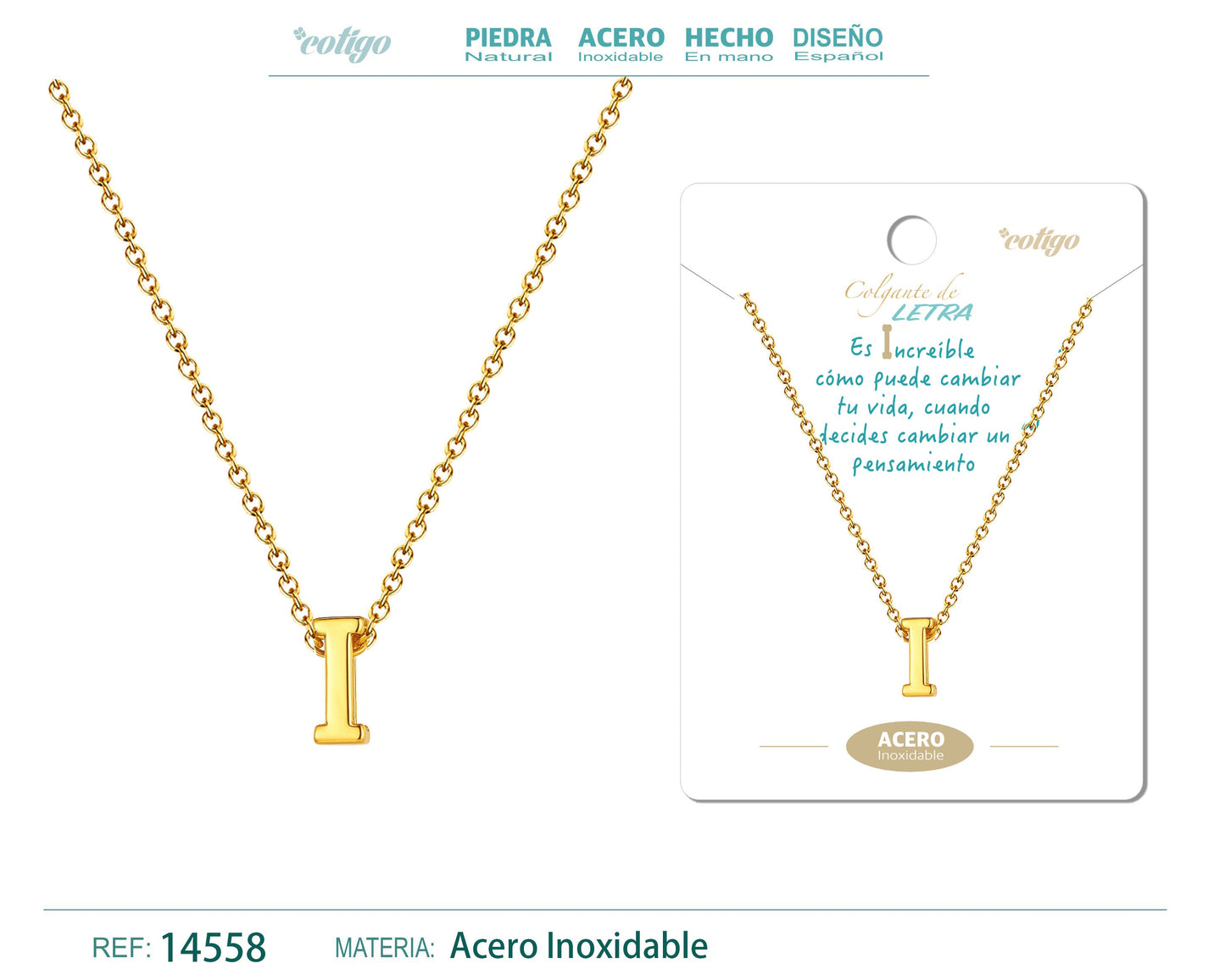 Collar Letra I Acero color Dorado