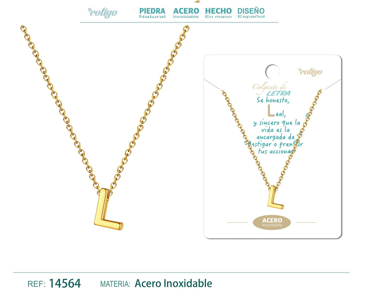 Collar Letra L Acero color Dorado