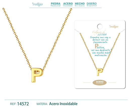 Collar Letra P Acero color Dorado