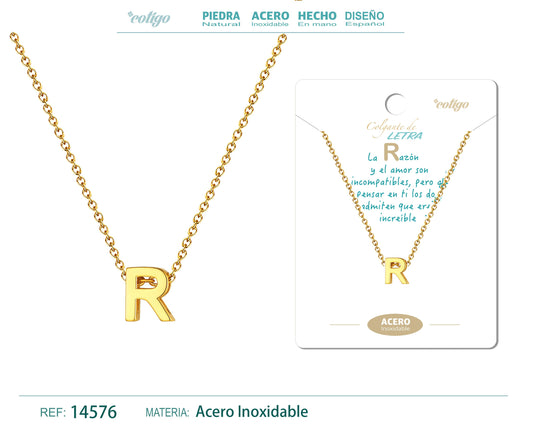 Collar Letra R Acero color Dorado