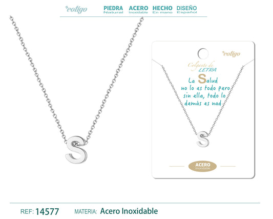 Collar Letra S Acero color Plateado