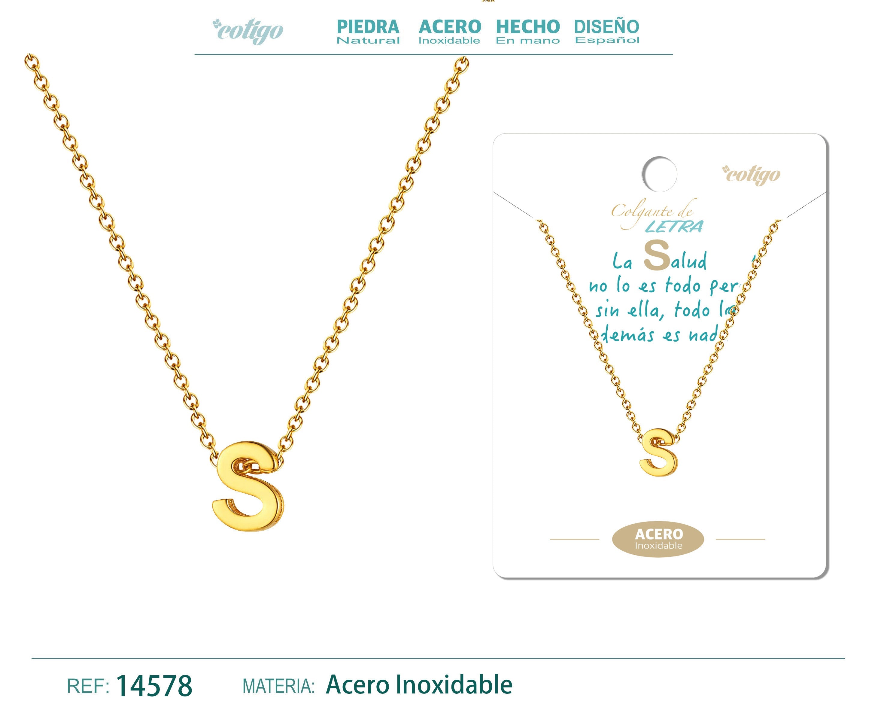 Collar Letra S Acero color Dorado - cotigo