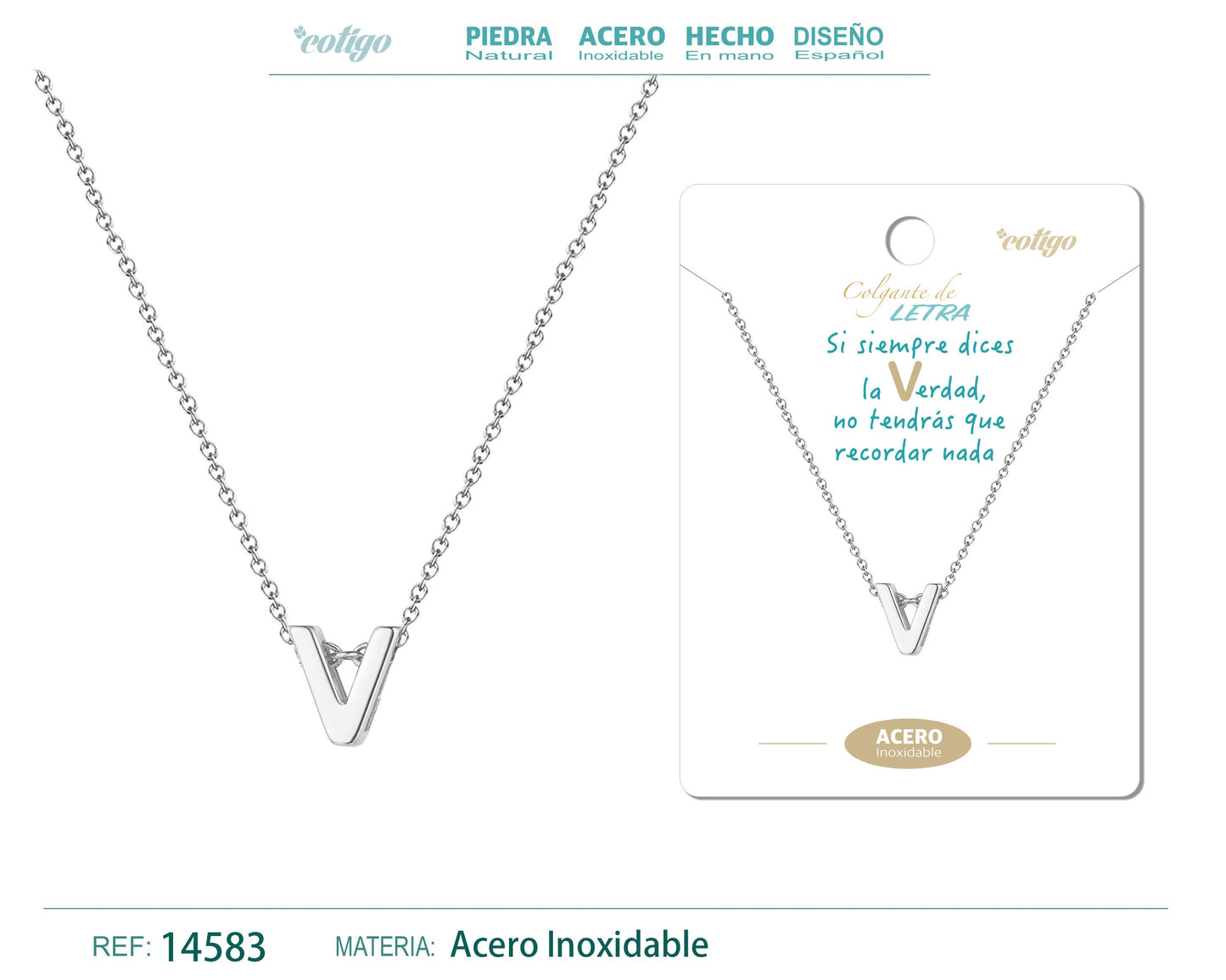 Collar Letra V Acero color Plateado