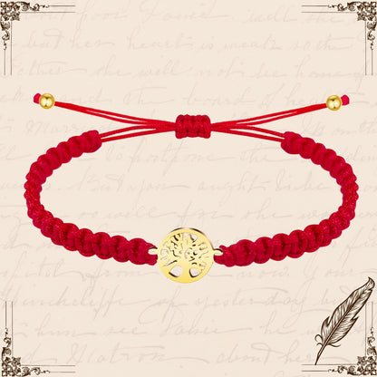 Pulsera Hilo Destino Rojo-Arbol de Vida Dorado