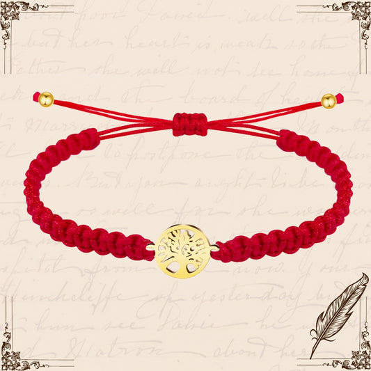Pulsera Hilo Destino Rojo-Arbol de Vida Dorado