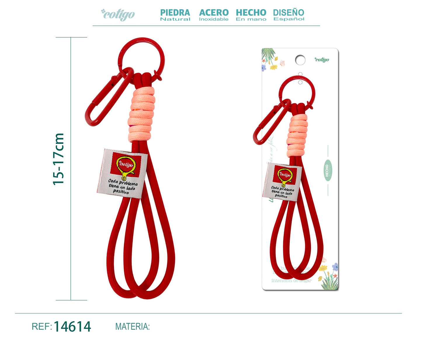 Llavero de cuerda con etiquetas color Macarrón