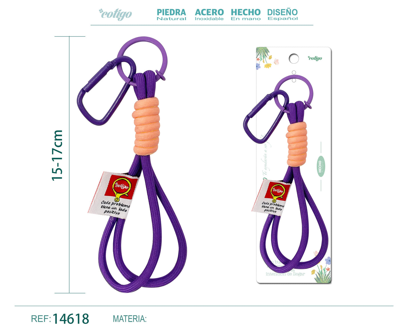 Llavero de cuerda con etiquetas color Macarrón