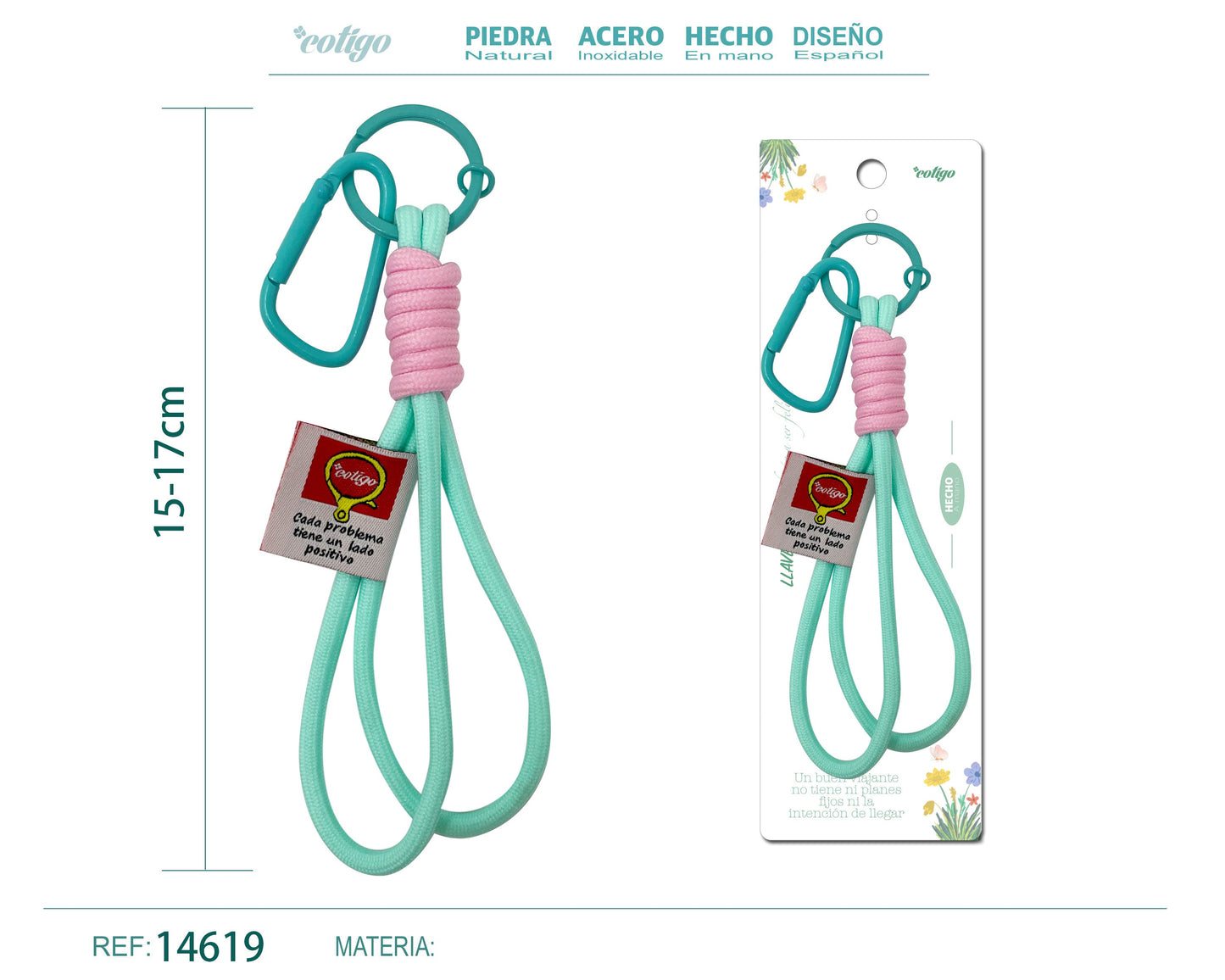 Llavero de cuerda con etiquetas color Macarrón