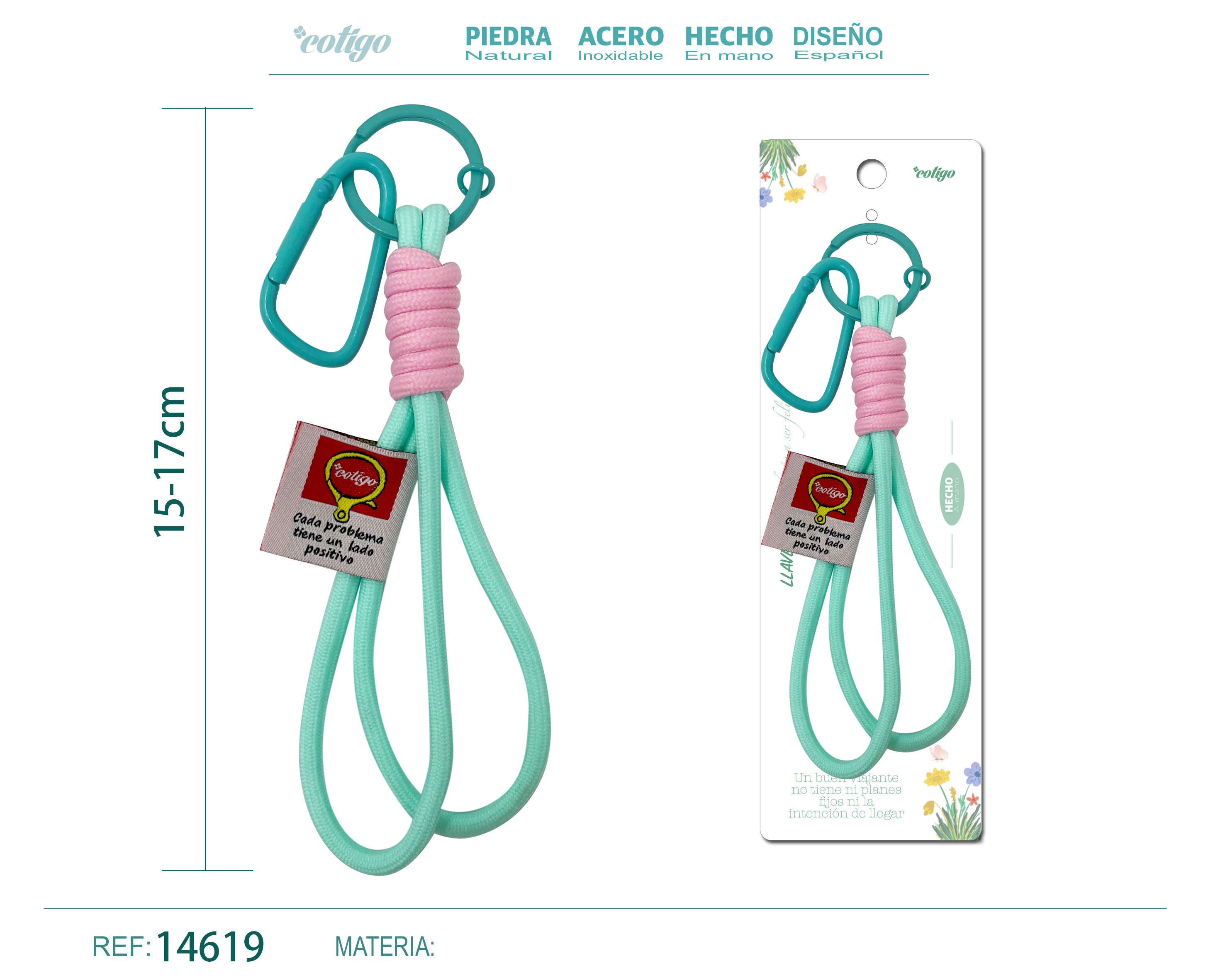 Llavero de cuerda con etiquetas color Macarrón - cotigo
