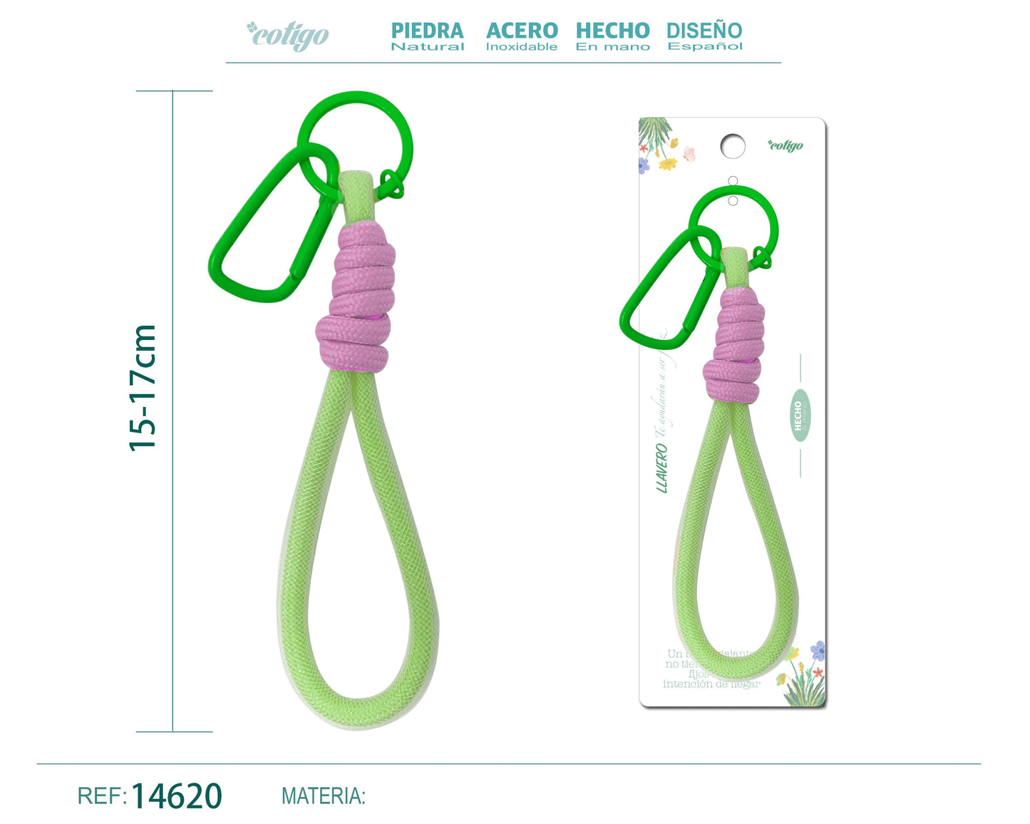 Llavero de cuerda color Macarrón