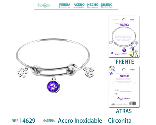 14629-Brazalete Acero para Nacimiento de mes Febrero
