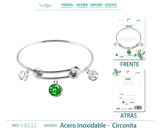 14632-Brazalete Acero para Nacimiento de mes Mayo