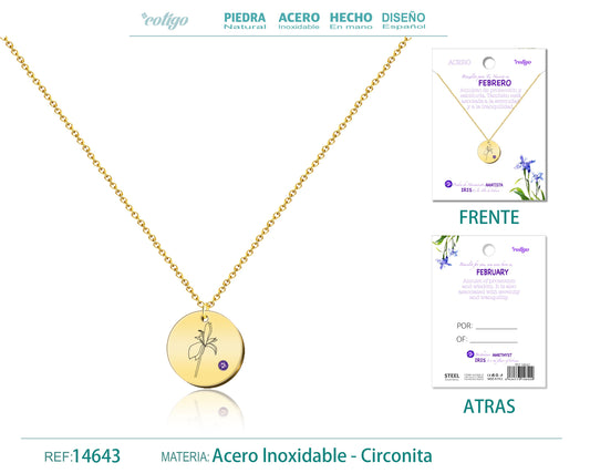 14643-Collar Acero para Nacimiento de Febrero Dorado