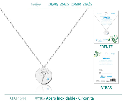 14644-Collar Acero para Nacimiento de Marzo Plateado