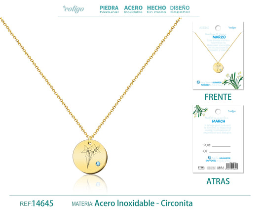 14645-Collar Acero para Nacimiento de Marzo Dorado