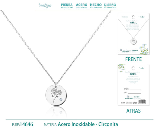 14646-Collar Acero para Nacimiento de Abril Plateado